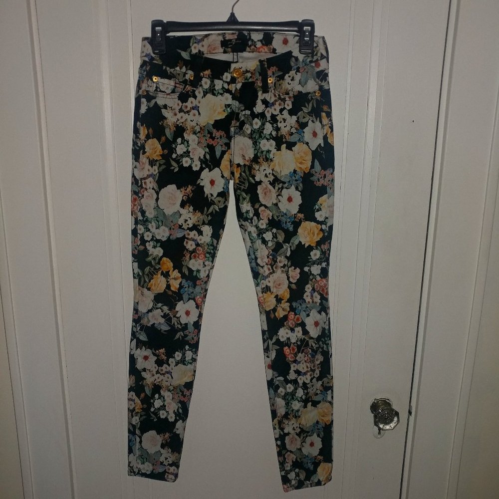 7 For All Mankind: Multi-Color Floral Print Skinny Jeans - Women's Size 26 NWOT